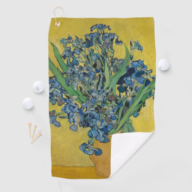 Van Gogh Vase with Irises Classic Impressionism Golf Towel (InSitu)