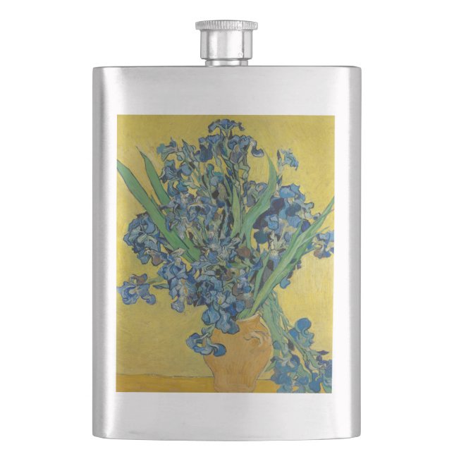 Van Gogh Vase with Irises Classic Impressionism Hip Flask (Front)