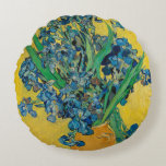 Van Gogh Vase with Irises Classic Impressionism Round Pillow<br><div class="desc">Van Gogh Vase with Irises - this flower flora painting shows a vase with Iris against a yellow background by Vincent van Gogh, 1890. Van Gogh Museum, Amsterdam.</div>