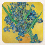 Van Gogh Vase with Irises Classic Impressionism Square Paper Coaster<br><div class="desc">Van Gogh Vase with Irises - this flower flora painting shows a vase with Iris against a yellow background by Vincent van Gogh,  1890. Van Gogh Museum,  Amsterdam.</div>