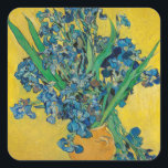 Van Gogh Vase with Irises Classic Impressionism Square Sticker<br><div class="desc">Van Gogh Vase with Irises - this flower flora painting shows a vase with Iris against a yellow background by Vincent van Gogh,  1890. Van Gogh Museum,  Amsterdam.</div>