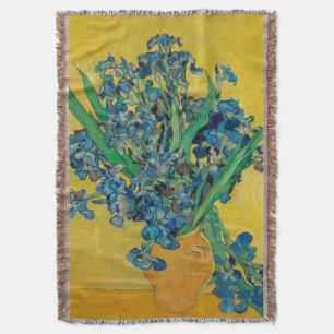 Van Gogh Vase with Irises Classic Impressionism Throw Blanket