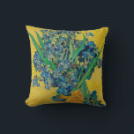 Van Gogh Vase with Irises Classic Impressionism Throw Pillow<br><div class="desc">Van Gogh Vase with Irises - this flower flora painting shows a vase with Iris against a yellow background by Vincent van Gogh, 1890. Van Gogh Museum, Amsterdam.</div>