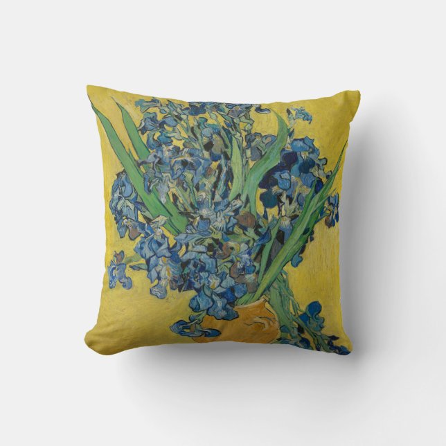 Van Gogh Vase with Irises Classic Impressionism Throw Pillow (Front)