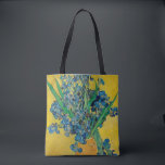 Van Gogh Vase with Irises Classic Impressionism Tote Bag<br><div class="desc">Van Gogh Vase with Irises - this flower flora painting shows a vase with Iris against a yellow background by Vincent van Gogh, 1890. Van Gogh Museum, Amsterdam.</div>
