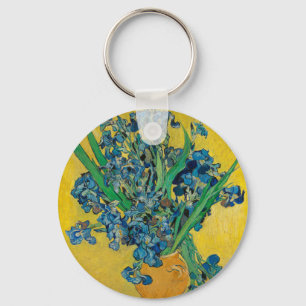Van Gogh Vase with Irises on Yellow Keychain