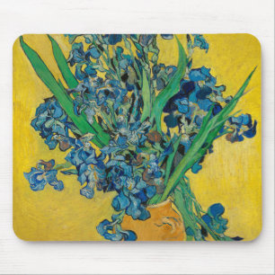 Van Gogh Vase with Irises on Yellow Mouse Pad
