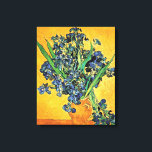 Van Gogh - Vase with Irises Yellow Background Canvas Print<br><div class="desc">Vincent Van Gogh's Still Life Vase with Irises Against a Yellow Background. This oil on canvas from 1890, painted by Van Gogh during his stay at the asylum in Saint-Rémy France, shows a vase full of blue and purple iris flowers against a bright yellow background. Unlike similar stores, Art Lover's...</div>