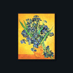 Van Gogh - Vase with Irises Yellow Background Canvas Print<br><div class="desc">Vincent Van Gogh's Still Life Vase with Irises Against a Yellow Background. This oil on canvas from 1890, painted by Van Gogh during his stay at the asylum in Saint-Rémy France, shows a vase full of blue and purple iris flowers against a bright yellow background. Unlike similar stores, Art Lover's...</div>