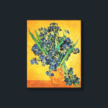 Van Gogh - Vase with Irises Yellow Background Canvas Print<br><div class="desc">Vincent Van Gogh's Still Life Vase with Irises Against a Yellow Background. This oil on canvas from 1890, painted by Van Gogh during his stay at the asylum in Saint-Rémy France, shows a vase full of blue and purple iris flowers against a bright yellow background. Unlike similar stores, Art Lover's...</div>