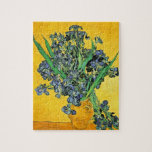 Van Gogh - Vase with Irises Yellow Background Jigsaw Puzzle<br><div class="desc">This oil on canvas from 1890, painted by Van Gogh during his stay at the asylum in Saint-Rémy France, shows a vase full of blue and purple iris flowers against a bright yellow background. Unlike similar stores, Art Lover's Cafe features classic, high resolution works of art that have been carefully...</div>