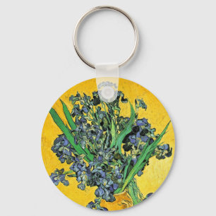 Van Gogh - Vase with Irises Yellow Background Keychain