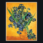 Van Gogh - Vase with Irises Yellow Background Poster<br><div class="desc">Vincent Van Gogh's Still Life Vase with Irises Against a Yellow Background. This oil on canvas from 1890, painted by Van Gogh during his stay at the asylum in Saint-Rémy France, shows a vase full of blue and purple iris flowers against a bright yellow background. Unlike similar stores, Art Lover's...</div>
