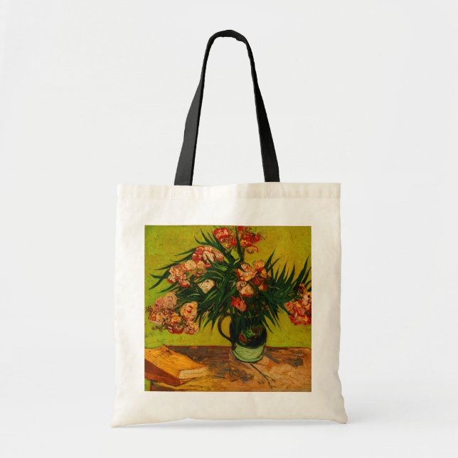 Van Gogh Vase With Oleanders And Books Floral Art Tote Bag (Front)