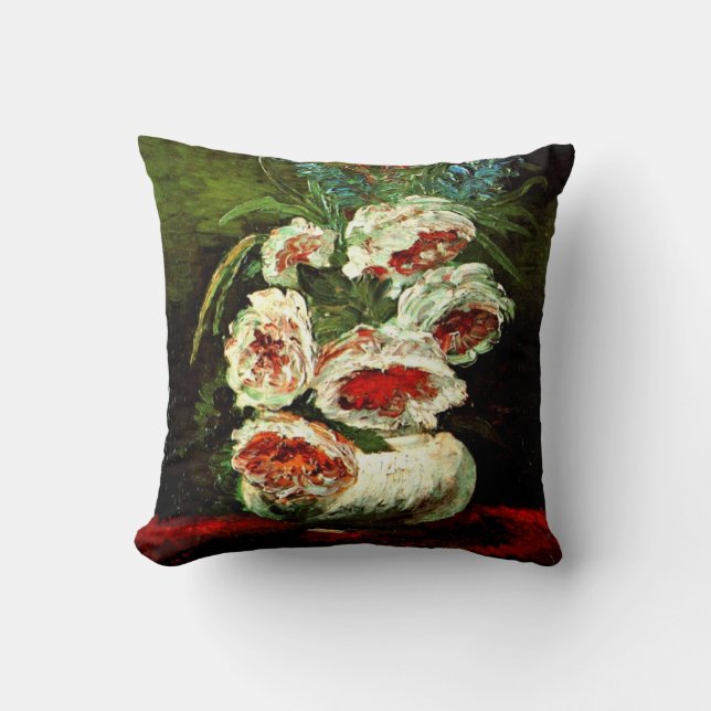 Van Gogh: Vase with Peonies Throw Pillow (Front)