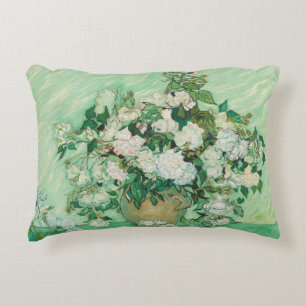 Van Gogh Vase with Pink Roses Fine Art Decorative Pillow