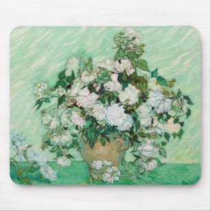 Van Gogh Vase with Pink Roses Floral Painting Mouse Pad
