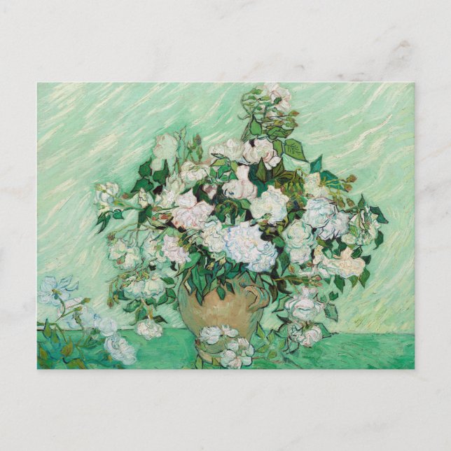 Van Gogh Vase with Pink Roses Floral Painting Postcard (Front)