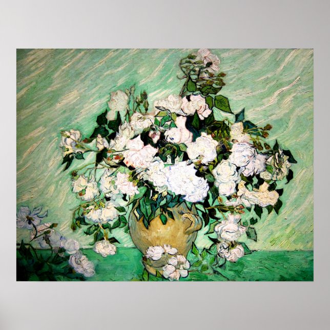 Van Gogh Vase with Pink Roses Poster (Front)