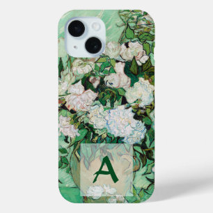 Van Gogh Vase with Pink Roses Vintage Art Monogram iPhone 15 Case