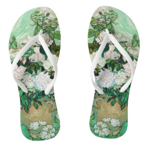 Van Gogh Vase with Pink Roses Vintage Flower Art Flip Flops