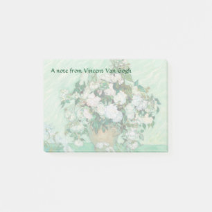 Van Gogh Vase with Pink Roses Vintage Flowers Art Post-it Notes