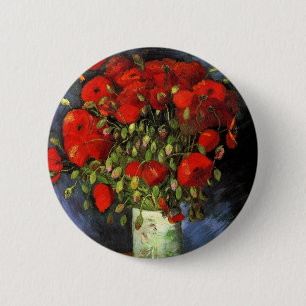 Van Gogh Vase with Red Poppies, Vintage Fine Art 2 Inch Round Button