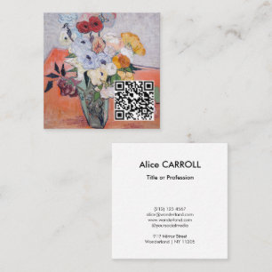 Van Gogh - Vase with Roses & Anemones - QR Code Square Business Card