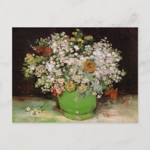 Van Gogh Vase with Zinnias and Flowers, Fine Art Postcard