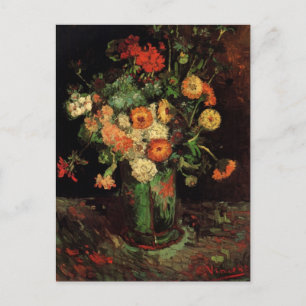 Van Gogh Vase with Zinnias and Geranium Flowers Postcard