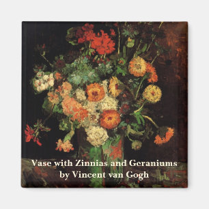 Van Gogh Vase with Zinnias and Geraniums Fine Art Magnet