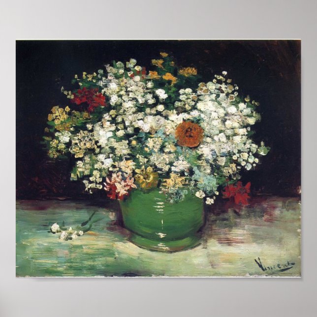 Van Gogh - Vase with Zinnias and Other Flowers Poster (Front)