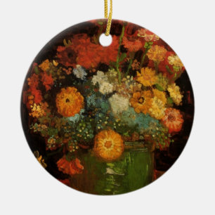 Van Gogh Vase with Zinnias Vintage Floral Fine Art Ceramic Ornament