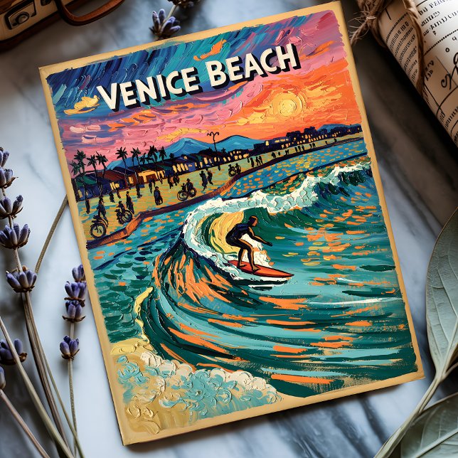 Van Gogh Venice Beach Surf California Retro Travel Postcard (Creator Uploaded)