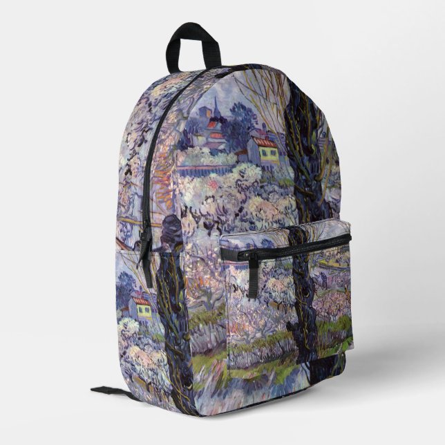 Van Gogh View Arles Flowering Garden Printed Backpack (Back Corner Left)