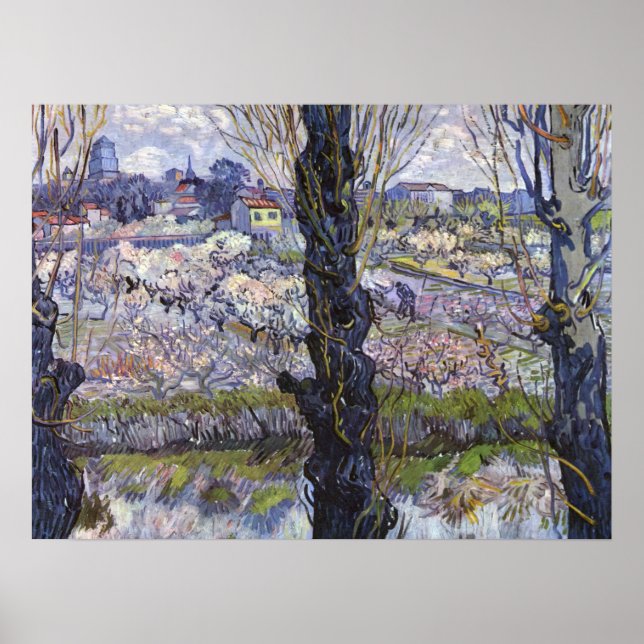Van Gogh View of Arles Flowering Orchards Art Poster (Front)