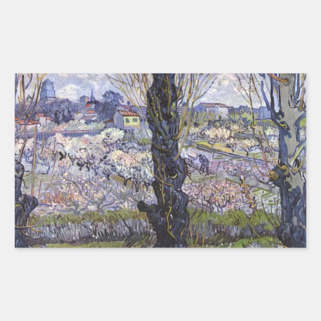Van Gogh View of Arles Flowering Orchards Art Sticker (Front)