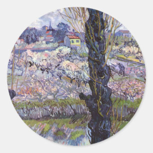 Van Gogh View of Arles Flowering Orchards Print: Classic Round Sticker