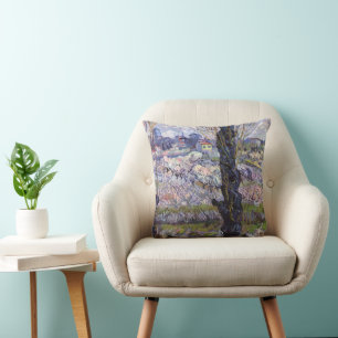 Van Gogh View of Arles Flowering Orchards Throw Pillow