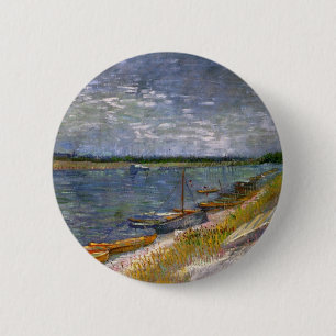 Van Gogh View of River with Rowing Boats, Fine Art 2 Inch Round Button