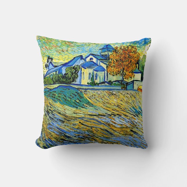 Van Gogh - View of the Church of Saint Paul Throw Pillow (Front)