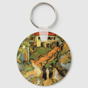 Van Gogh Village Street and Steps Auvers, Figures Keychain