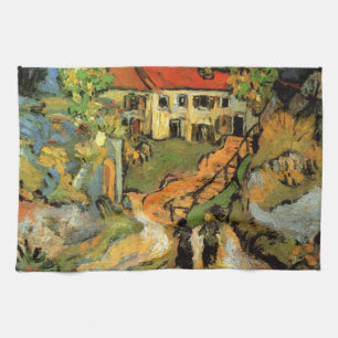 Van Gogh Village Street and Steps Auvers, Figures Kitchen Towel