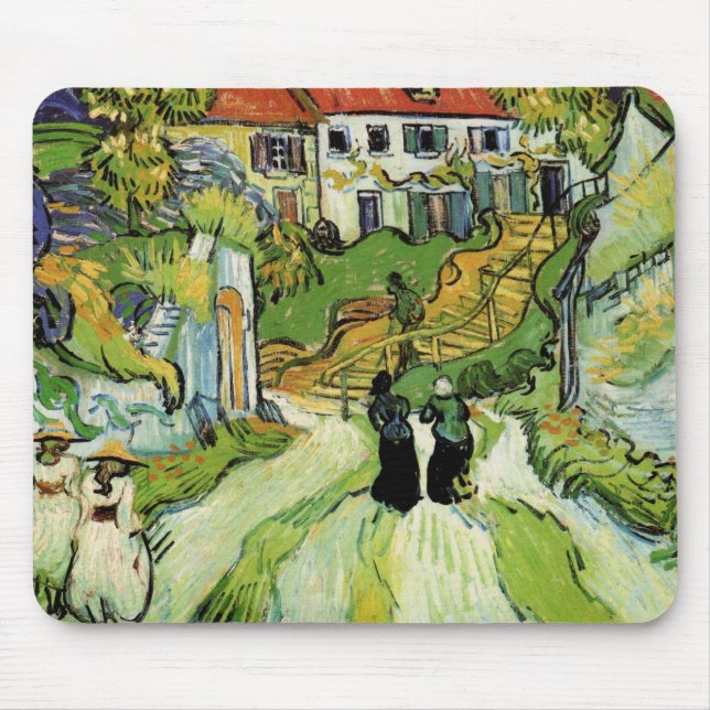 Van Gogh Village Street and Steps Auvers, Figures Mouse Pad (Front)