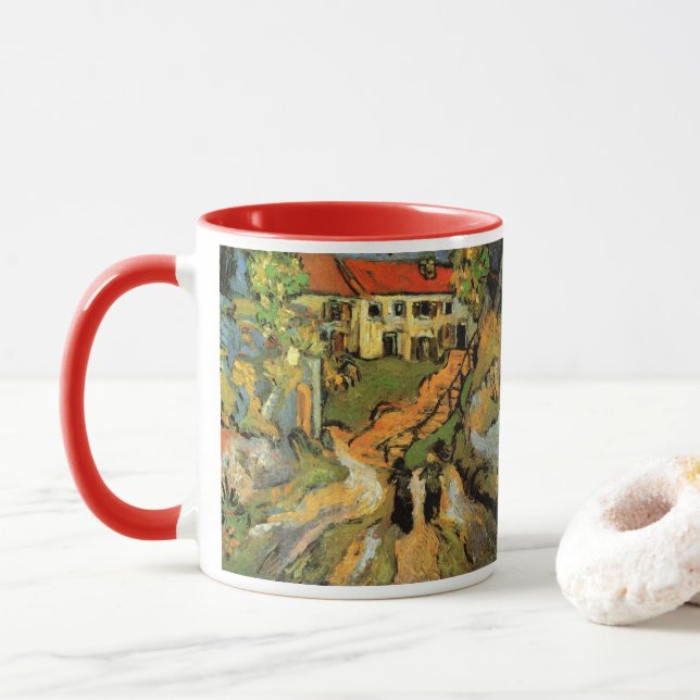 Van Gogh Village Street and Steps Auvers, Figures Mug (With Donut)
