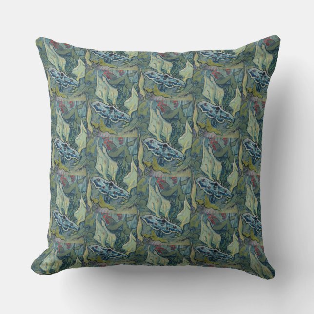 Van Gogh Vintage Great Peacock Moth Throw Pillow (Front)