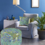 Van Gogh Vintage Irises  Pouf<br><div class="desc">This beautiful pouf is inspired by Irises painted by Vincent van Gogh in 1889. The image boasts blue irises with green stems and leaves with pointy tips planted in the red-brown earth.</div>