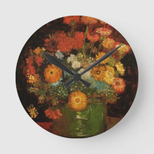 Van Gogh Vintage Painting Vase Flowers Blossoms Round Clock