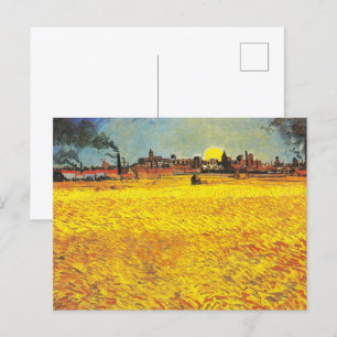 van Gogh Wheat Field at Sunset Classic Landscape Postcard