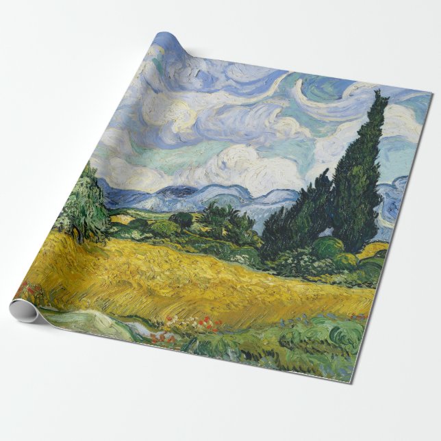 Van Gogh Wheat Field Cypresses Painting Wrapping Paper (Unrolled)